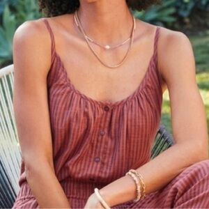 NWT Evereve Cami Sundry Tank Stripe Summer 100% Cotton Tank M Brick Terra Cotta
